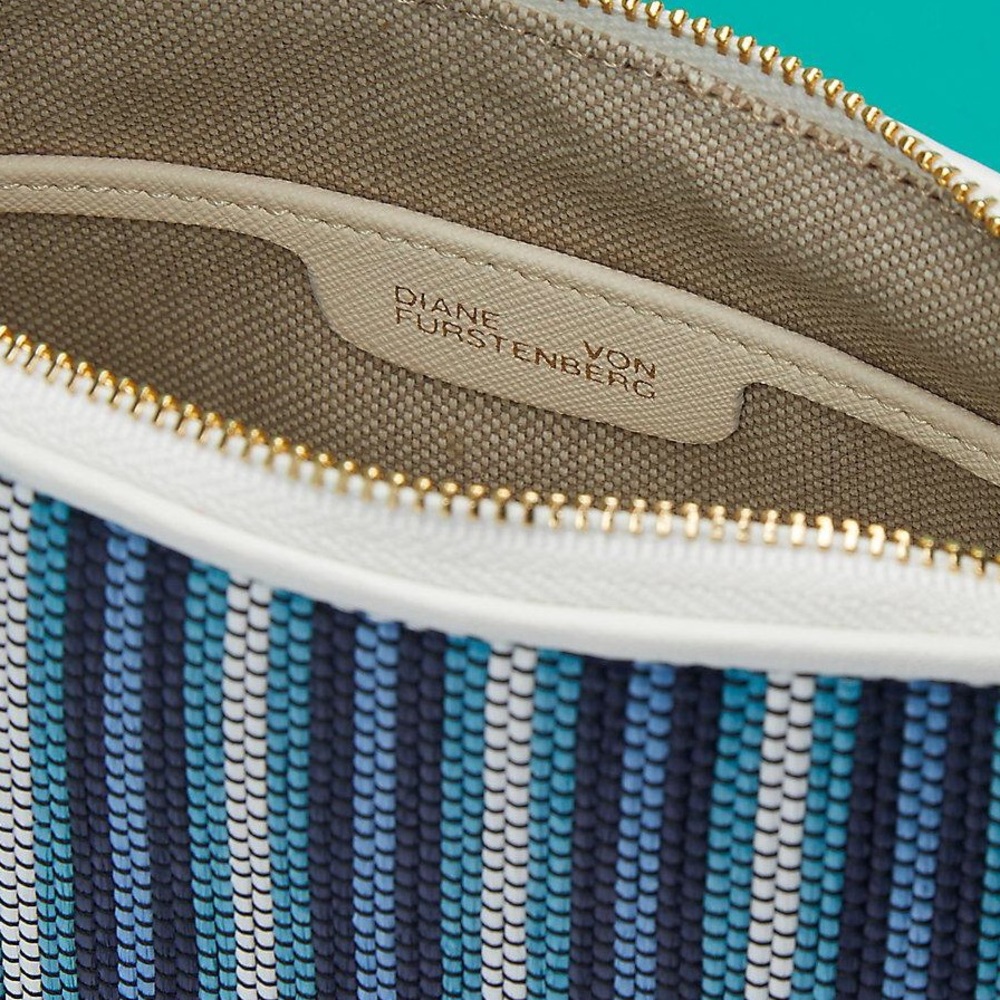 Diane von Furstenberg DVF - Raffia Cosmetic Pouch in Turquoise Stripe - Picture 2 of 3
